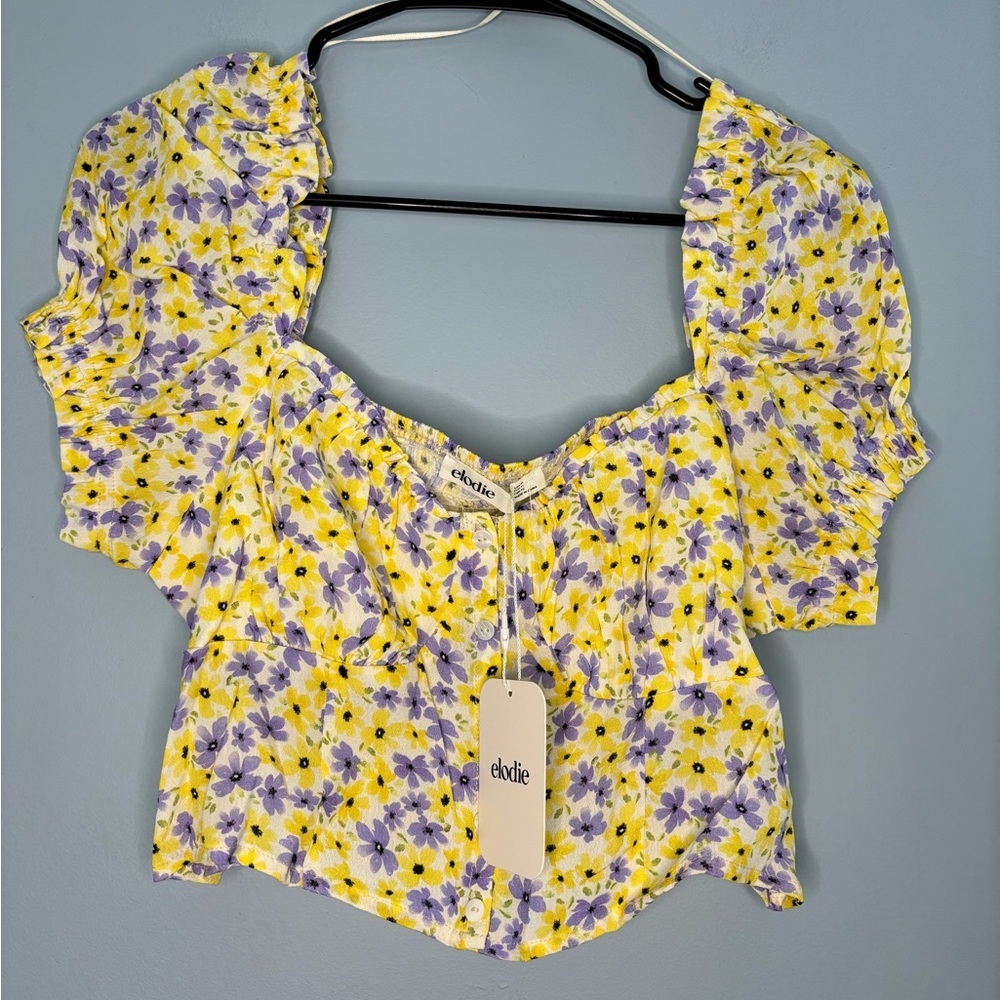 Elodie Cap Ruffle Sleeve Floral Crop Top Womens Size XL Smocked Back Boho NEW
